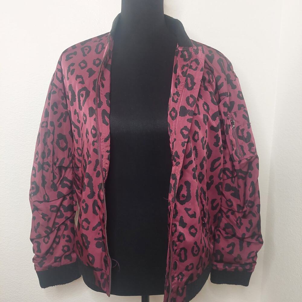 Purple Black Leopard Windbreaker Bomber Jacket Womens Size SMALL- 80s Retro